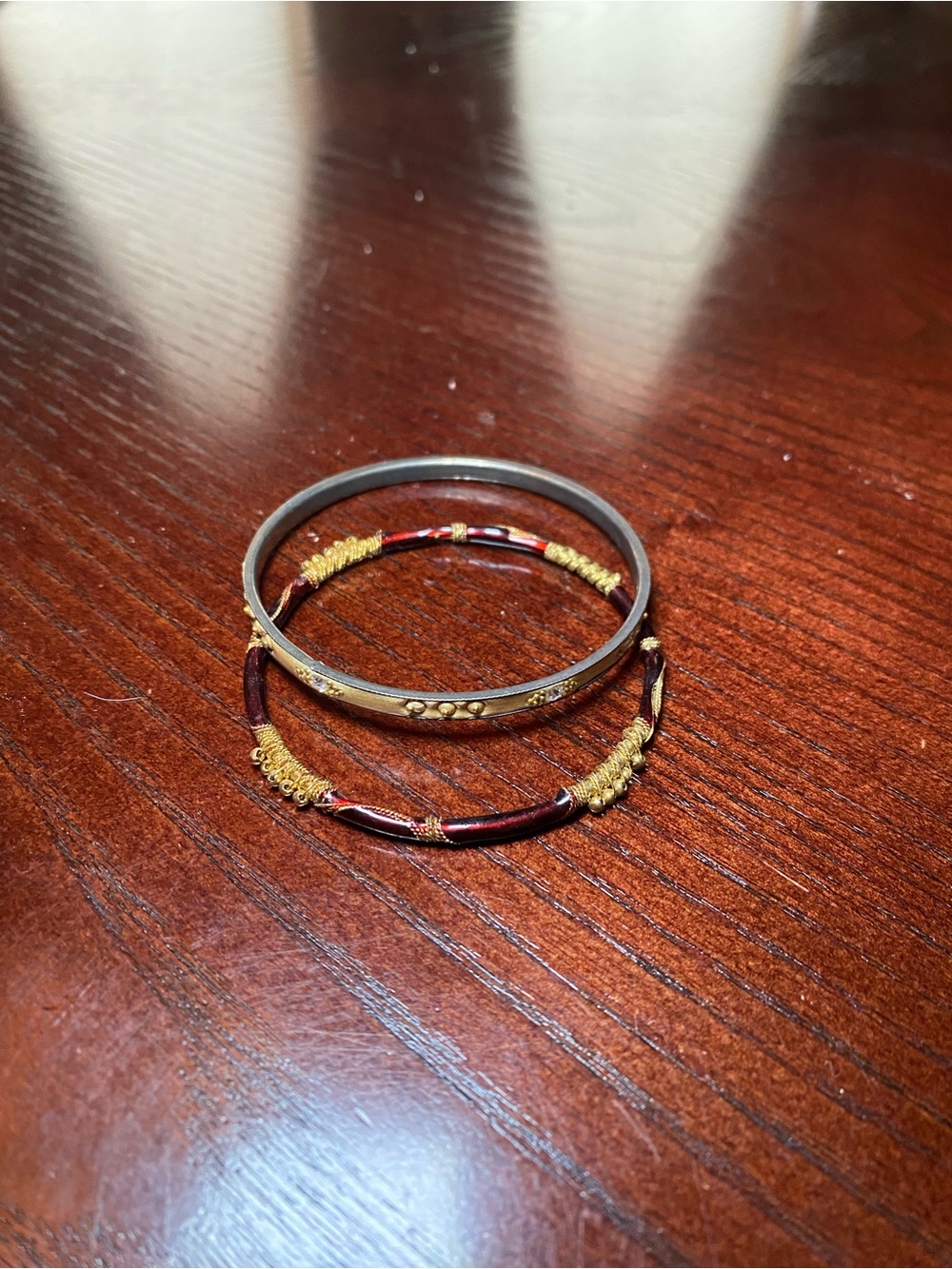 Gold-Accent Burgundy Women's Bangle Set